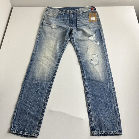 TRUE RELIGION BRAND JEANS SKINNY No FLAP Light Wash Distressed Mens Size 36 $229 - Picture 1 of 12